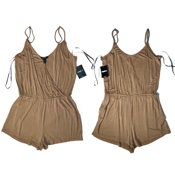 Forever 21 Pants - Forever 21 balletcore basics NWT Tan shorts spaghetti strap romper